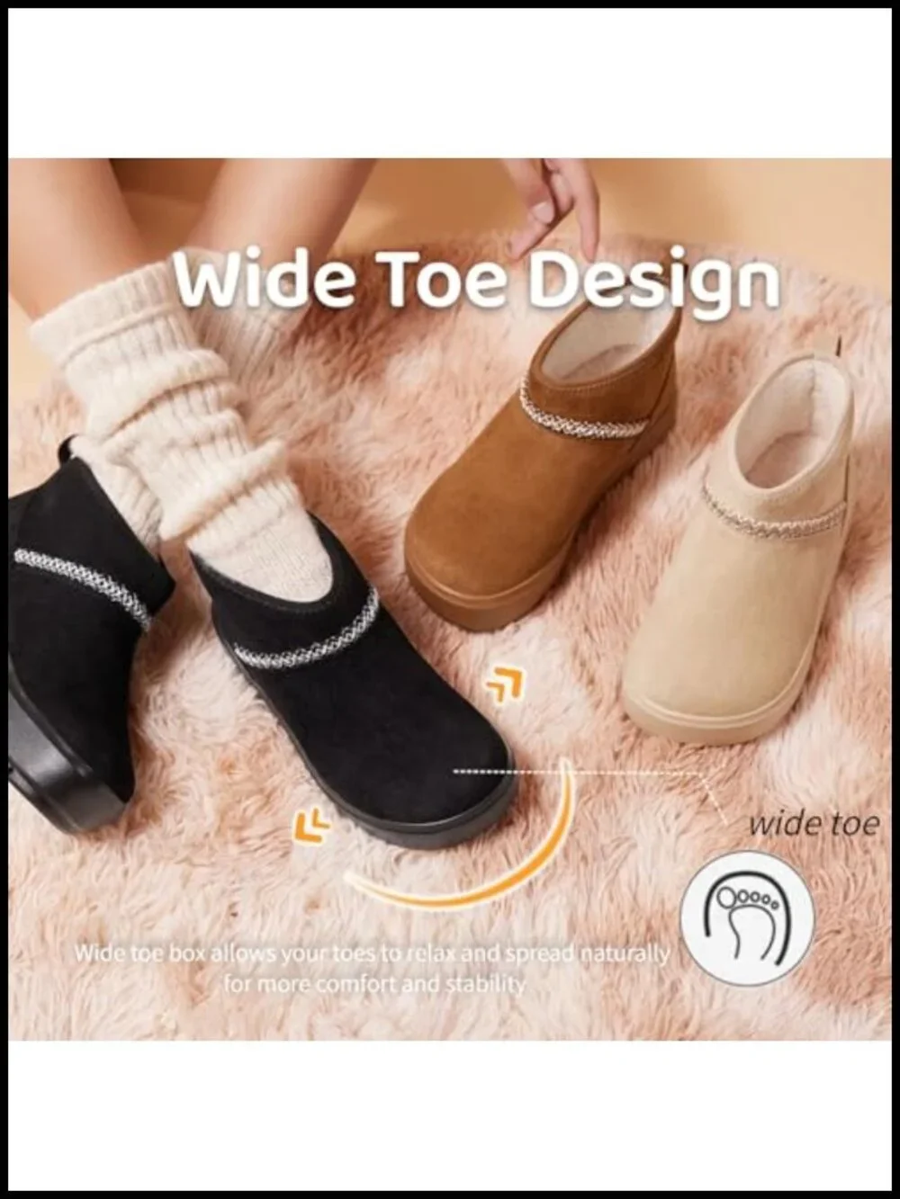 Faux Fur Lined Platform Ankle Boots Non Slip Water Resistant Snow Booties Women